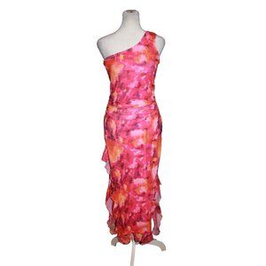 DRESSTELLS Dress Women's SIze M Hot Pink Orange One Shoulder FItted Long NEW